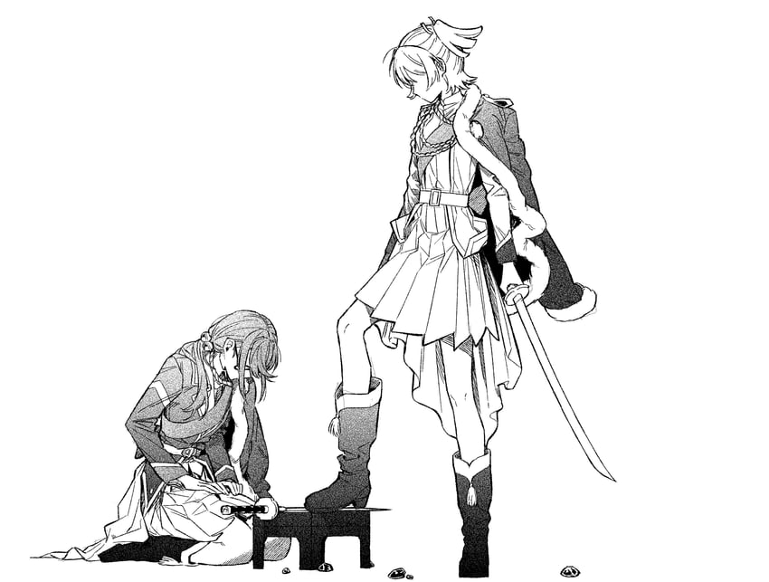 少女☆歌剧 Revue Starlight、大场奈奈、星见纯那 2名女孩 饰绪 手臂放在侧边 铃铛 靴子