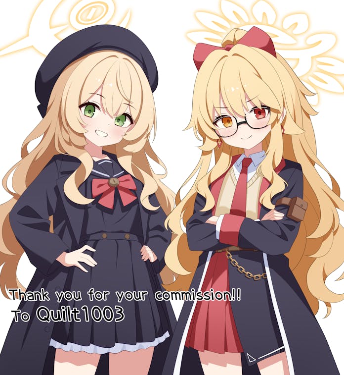 蔚蓝档案、原创、妮雅妮雅教授 2名女孩 贝雷帽 黑色大衣 黑帽子 黑衬衫