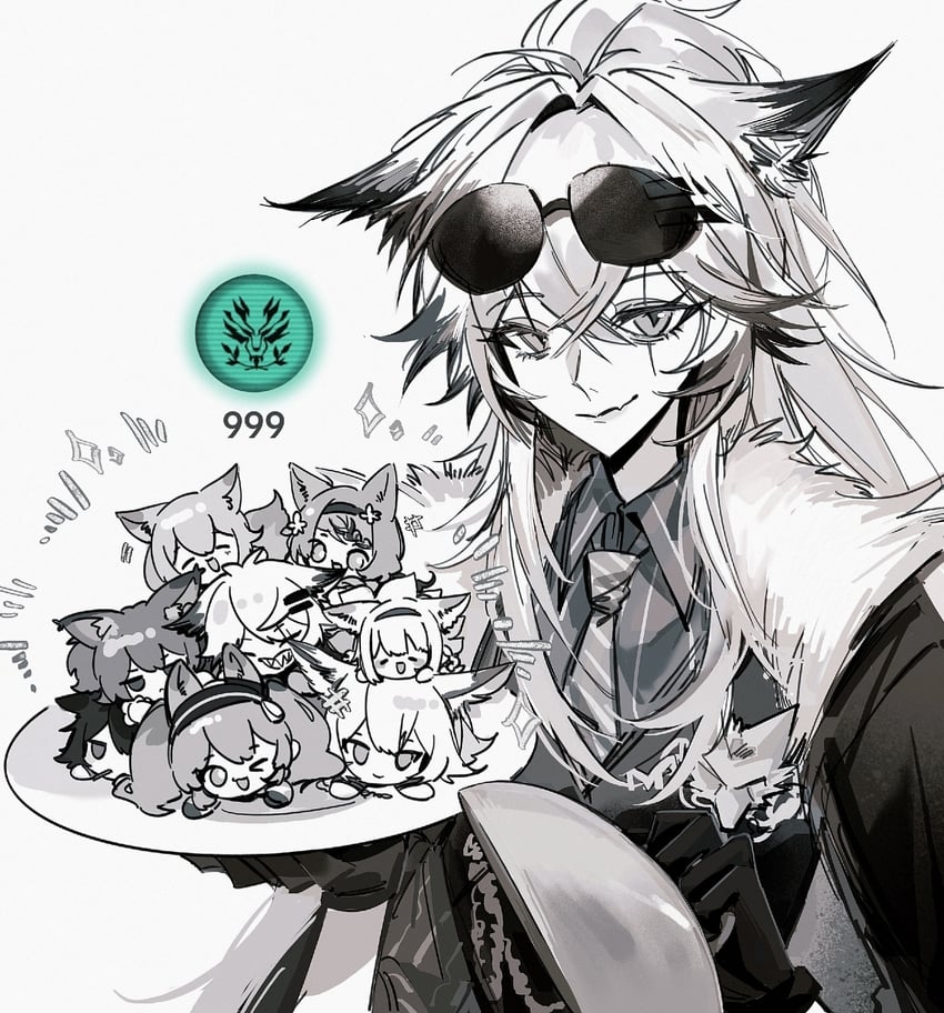 明日方舟、安洁莉娜 (明日方舟)、芳汀（明日方舟） 6个以上女孩 兽耳 Q版 闭眼 闭嘴