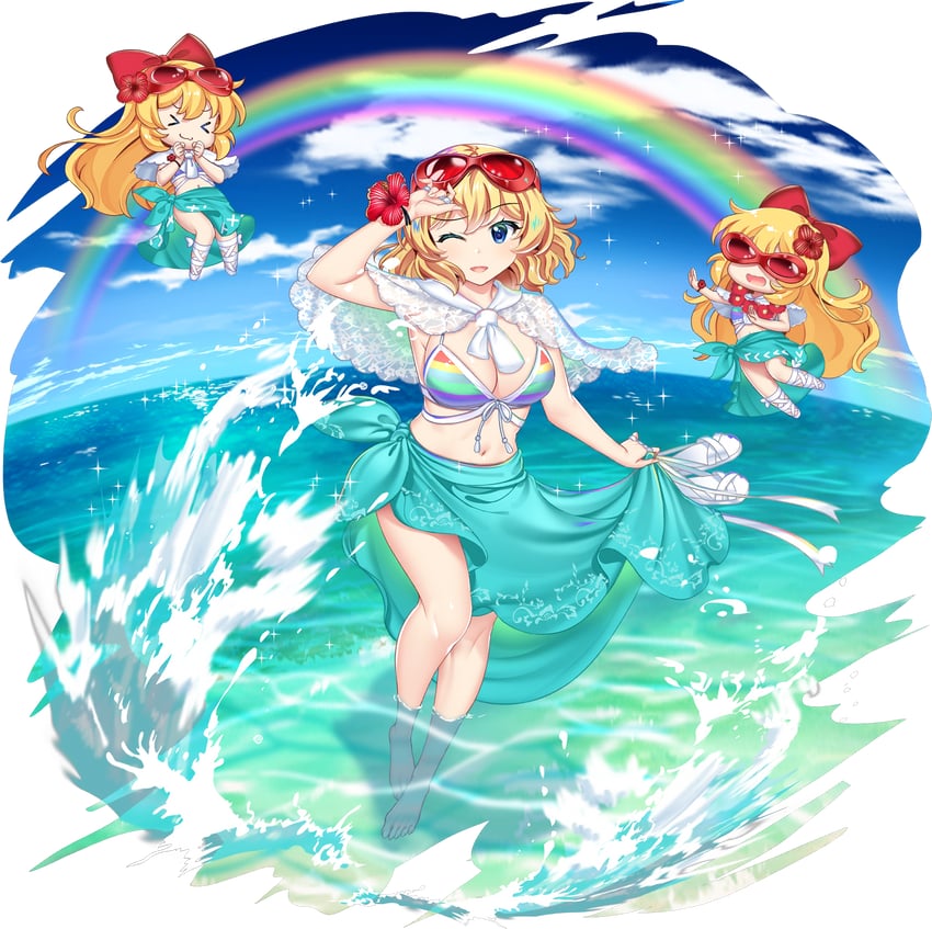 东方Project、东方LostWord、爱丽丝·玛格特罗依德 1名女孩 猫脸笑 闭眼挤眼 替换服装 赤脚