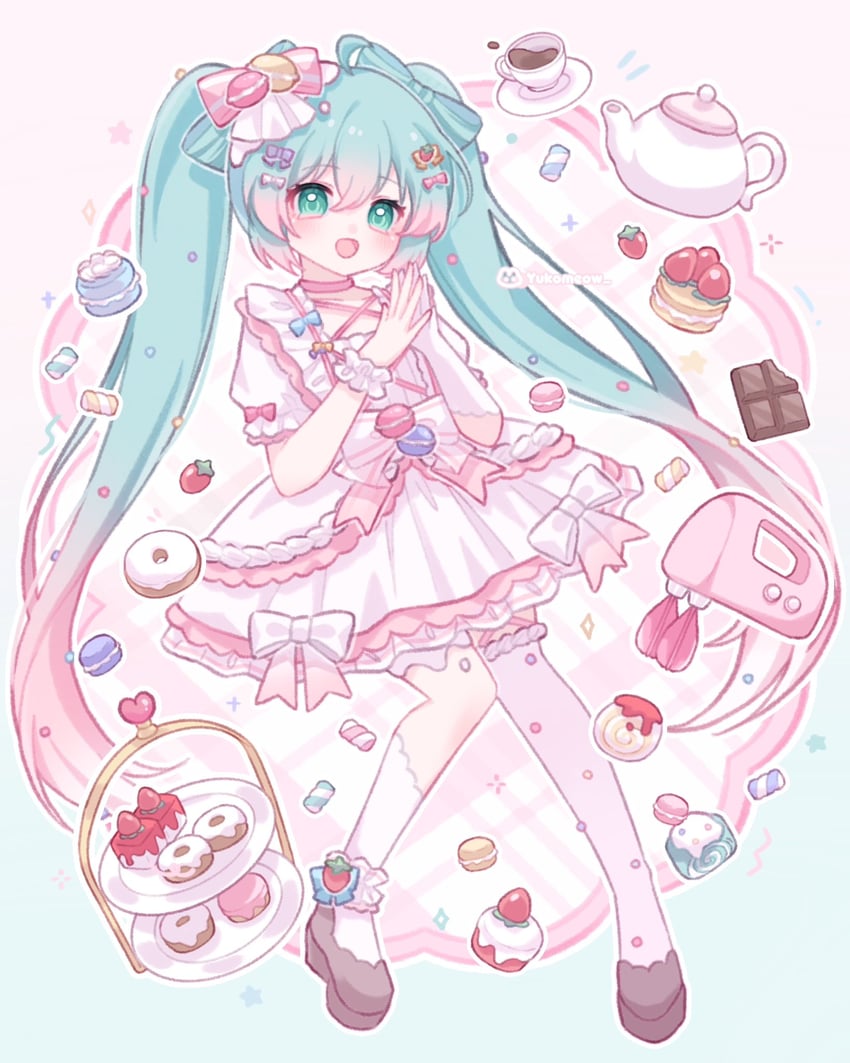VOCALOID、初音未来 1名女孩 替换服装 水色瞳 水色发 不对称腿部穿着