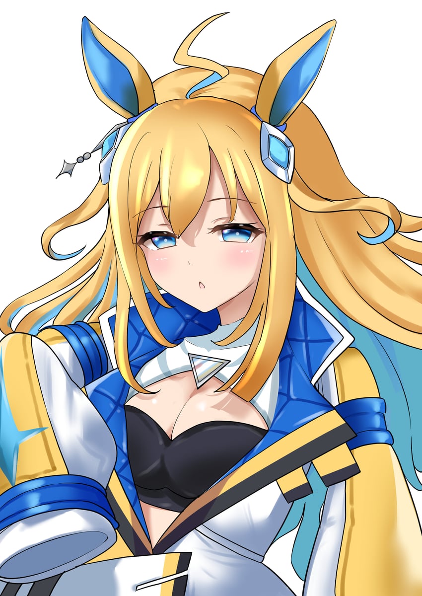 赛马娘、新宇宙 (赛马娘)、新宇宙 (Universe-naut) (赛马娘) 1名女孩 呆毛 兽耳 金发 蓝眼