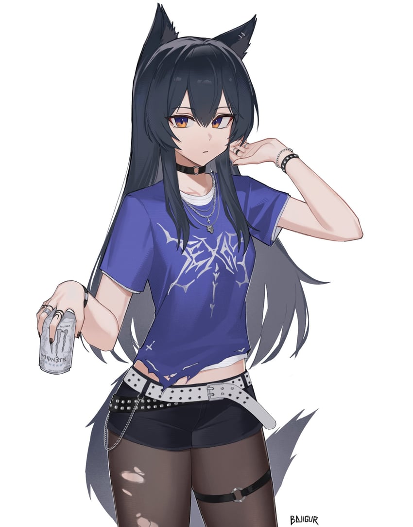 明日方舟、德克萨斯 (明日方舟) 1名女孩 替换服装 兽耳 作者名 腰带