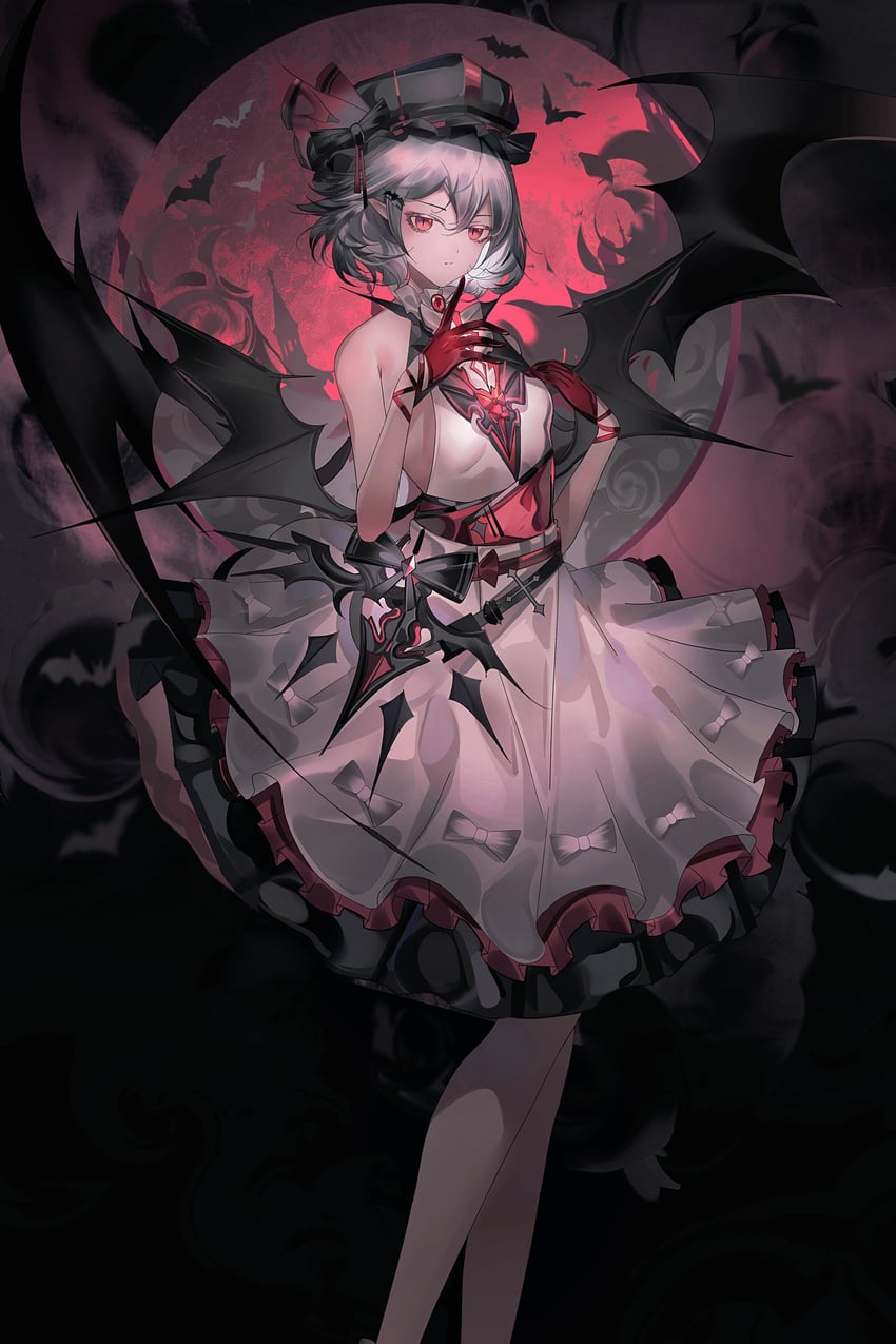 东方Project、蕾米莉亚·斯卡蕾特 1名女孩 替换服装 蝙蝠 蝙蝠翅膀 蝴蝶结