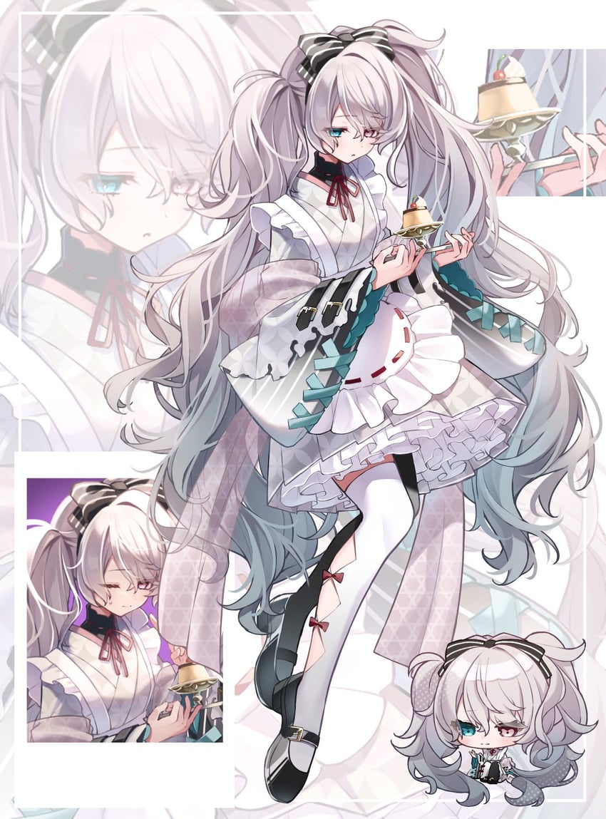 世界计划、VOCALOID、25点初音 1名女孩 围裙 水色瞳 不对称腿部穿着 黑色蝴蝶结