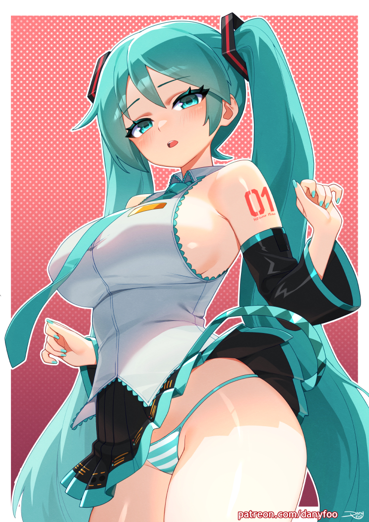 VOCALOID、初音未来 1名女孩 异形乳量 (大) 水色瞳 水色发 水蓝色指甲