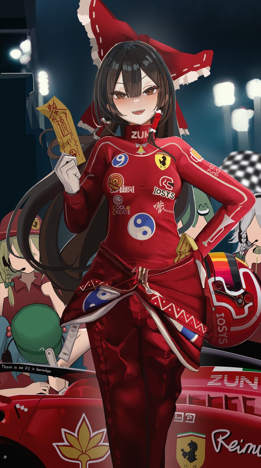 F1赛车、IOSYS、东方Project 5名女孩 黑发 蓝发 紧身连体衣 蝴蝶结
