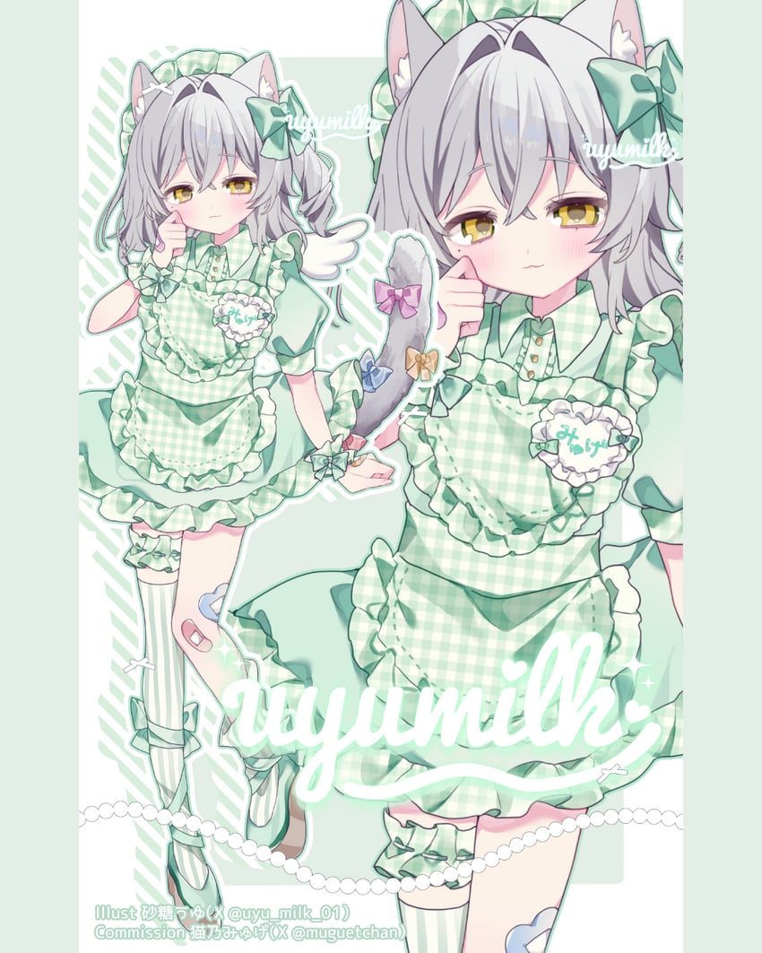 原创 1名女孩 猫脸笑 兽耳毛 兽耳 围裙