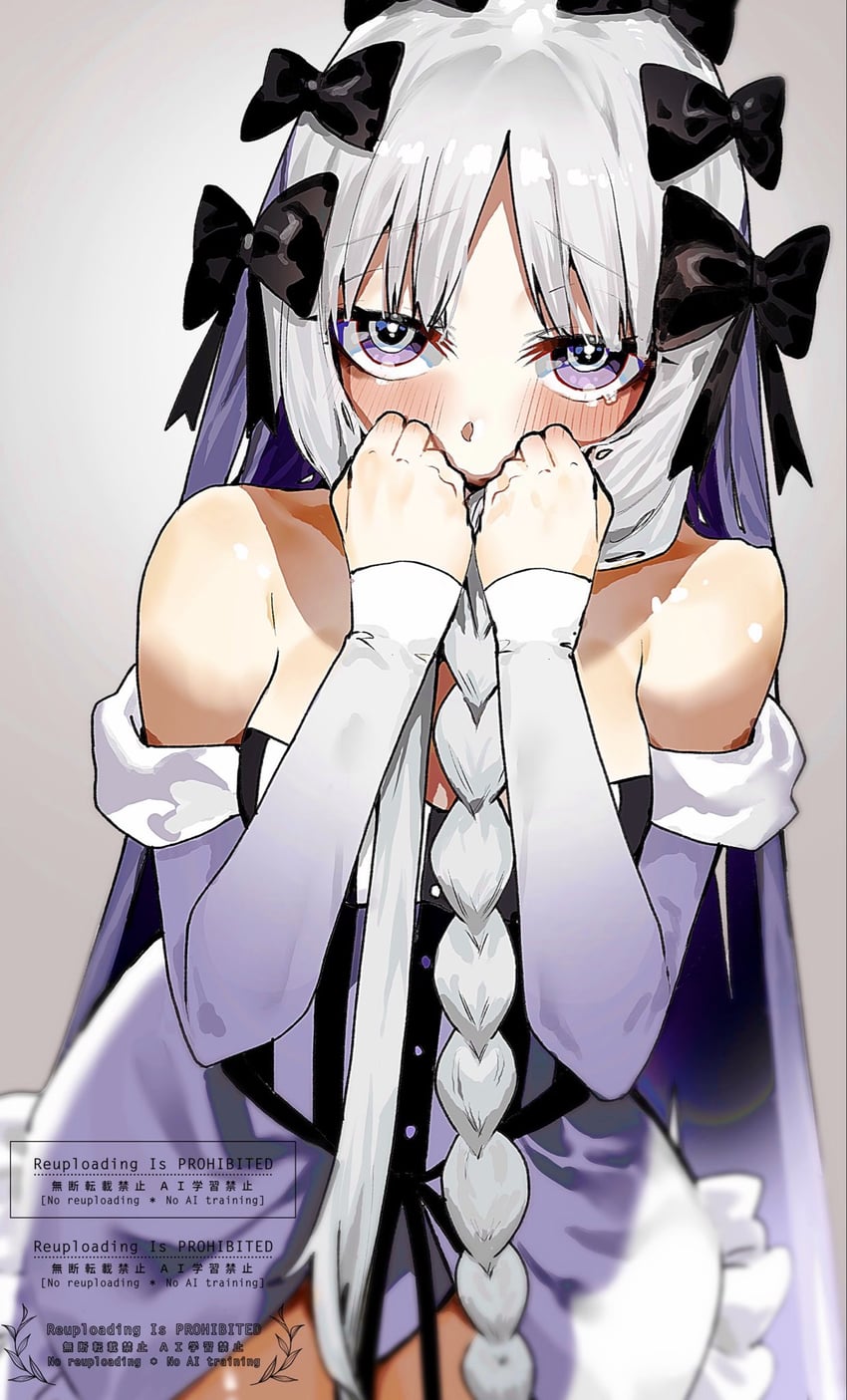 Fate/strange Fake、Fate系列、弗兰切斯卡·普雷拉蒂 (Fate) 1名女孩 露肩 黑色蝴蝶结 黑瞳 脸红