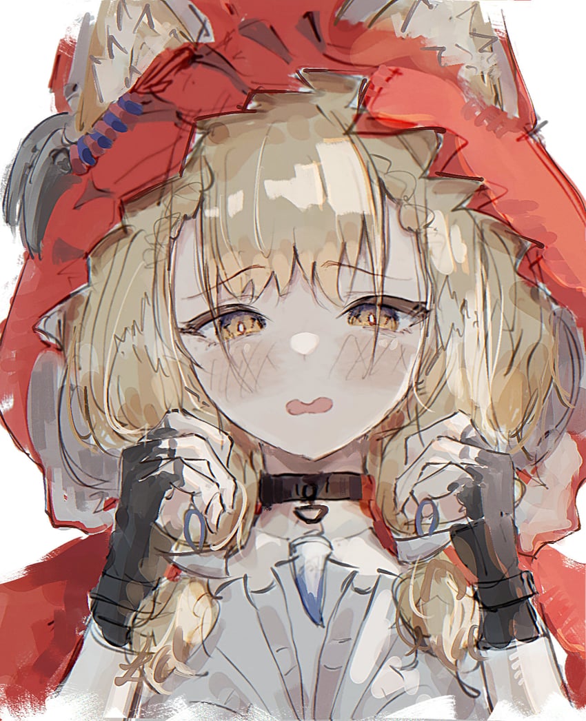 明日方舟、明日方舟：终末地、罗斯 (明日方舟) 1名女孩 兽耳毛 兽耳 黑色手套 斗篷