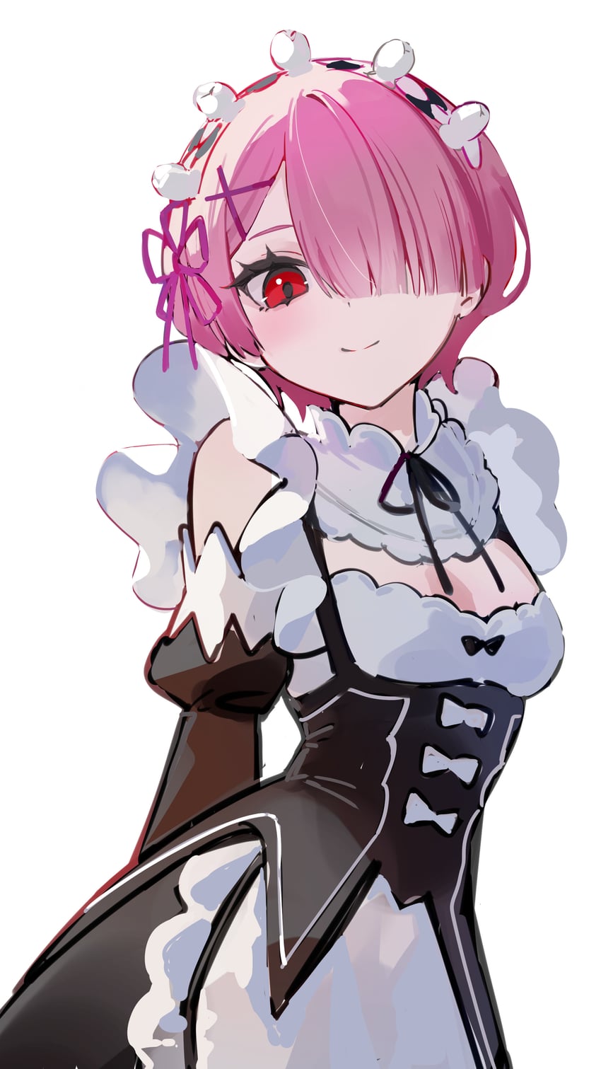 Re:从零开始的异世界生活、拉姆 (Re:Zero) 1名女孩 围裙 黑色连衣裙 脸红 乳房