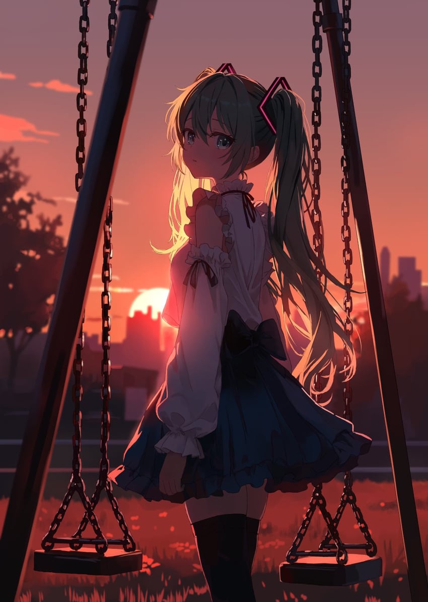 VOCALOID、初音未来 1名女孩 替换服装 水色瞳 水色发 露肩