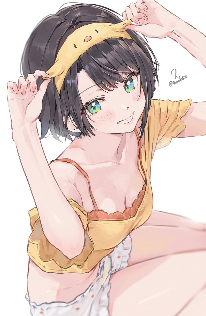 Hololive、大空昂、大空昴 (家居服) 1名女孩 动物发带 举起双手 作者名 露肩