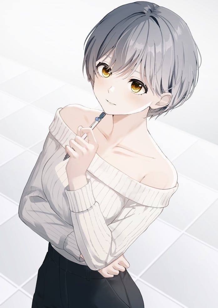 原创 1名女孩 黑色裙子 脸红 乳房 棕眼睛