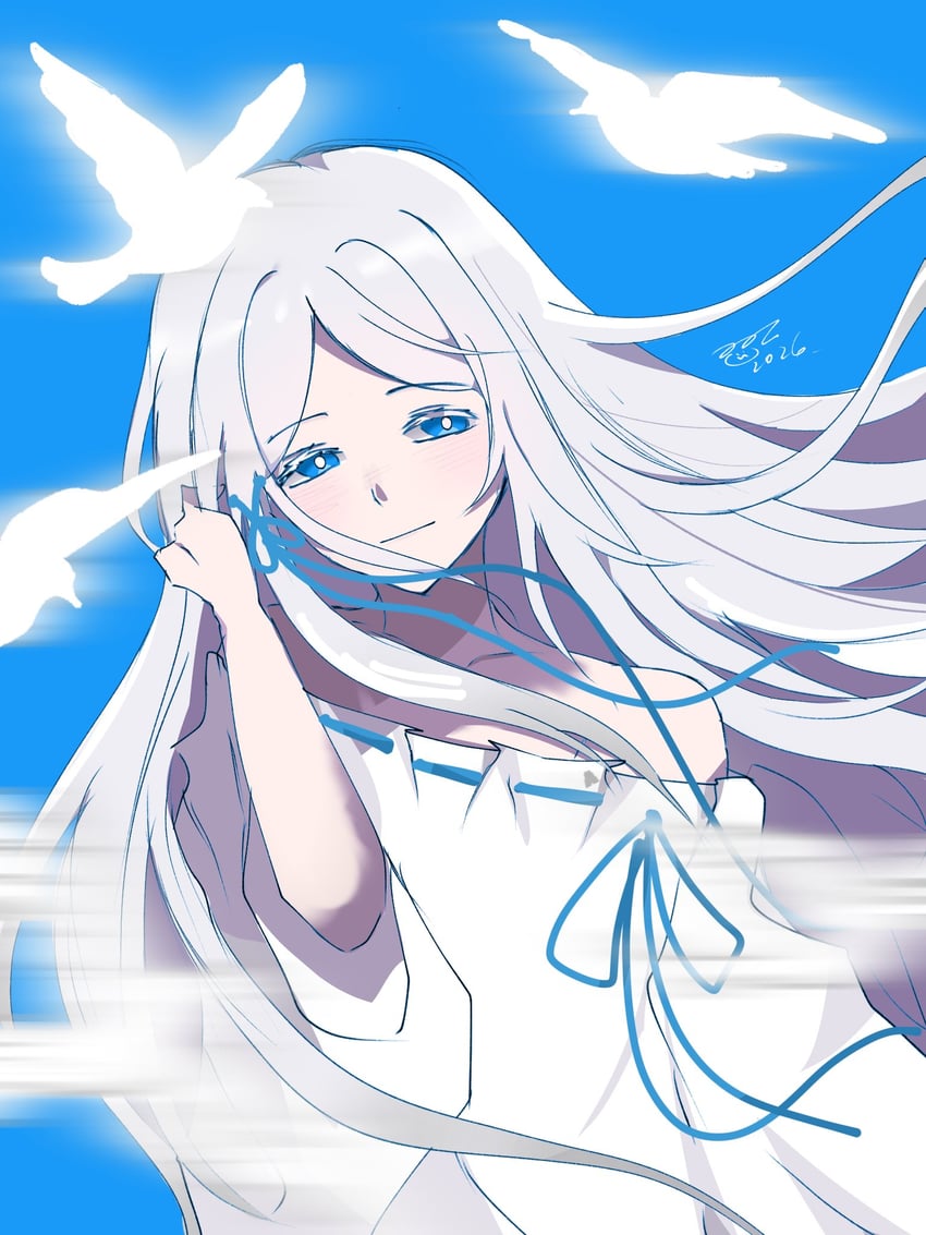 Re:从零开始的异世界生活、潘多拉（Re:Zero） 1名女孩 鸟 蓝色背景 蓝眼 闭嘴