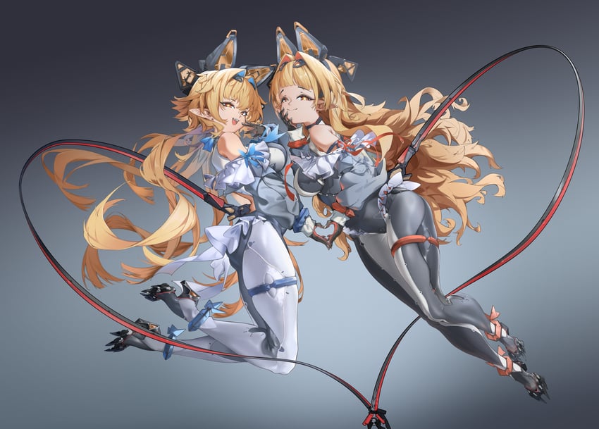 原创 2名女孩 兽耳耳机 兽耳 腰带 乳房