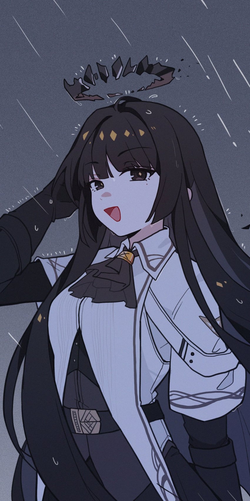 明日方舟、塑心 (明日方舟) 1名女孩 阿斯科特领巾 黑色细领带 黑瞳 黑发