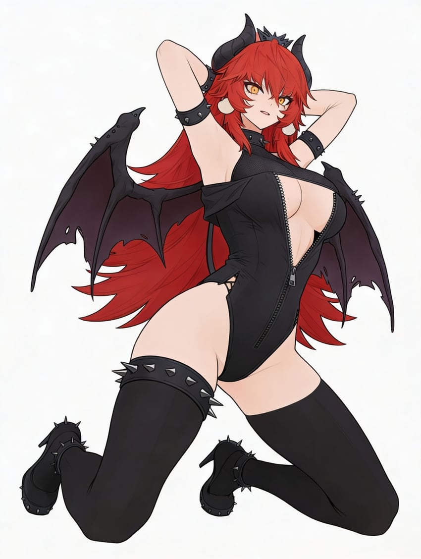 袜子事务所、Zentreya、Zentreya (龙形态) 1名女孩 替换服装 腋下 举起双手 黑色紧身连体衣