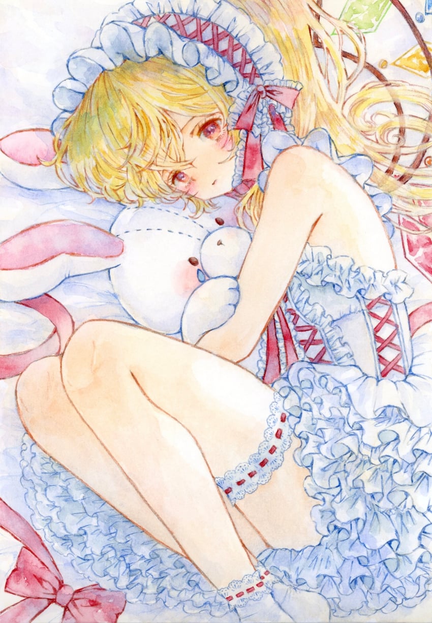 东方Project、芙兰朵露·斯卡蕾特 1名女孩 替换服装 金发 脸红 水晶