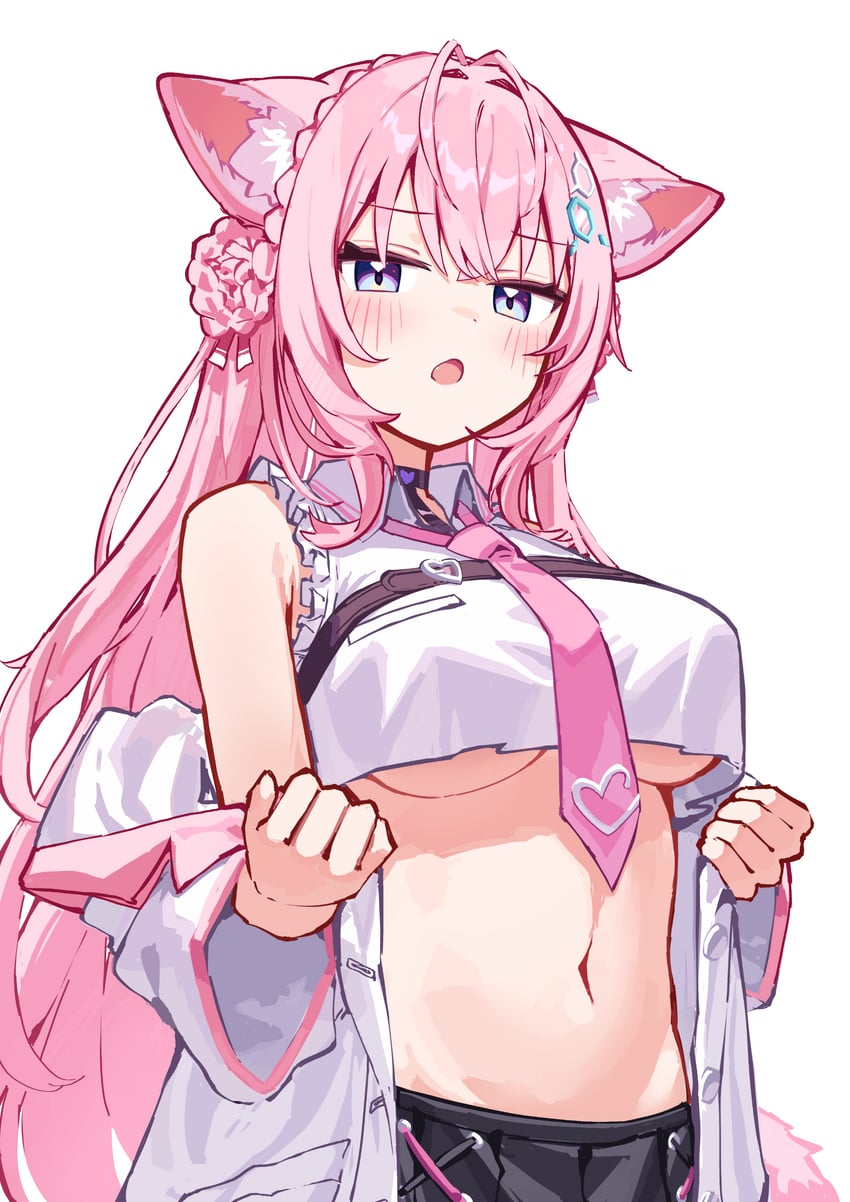 Hololive、博衣小夜里、博衣小夜璃 (第一套服装) 1名女孩 兽耳 呆毛 黑色项圈 黑色裙子