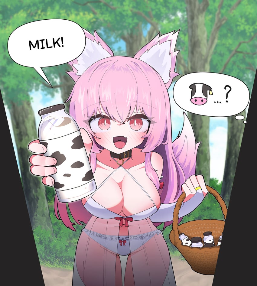原创 1名女孩 兽耳毛 兽耳 娃娃装睡衣 篮子
