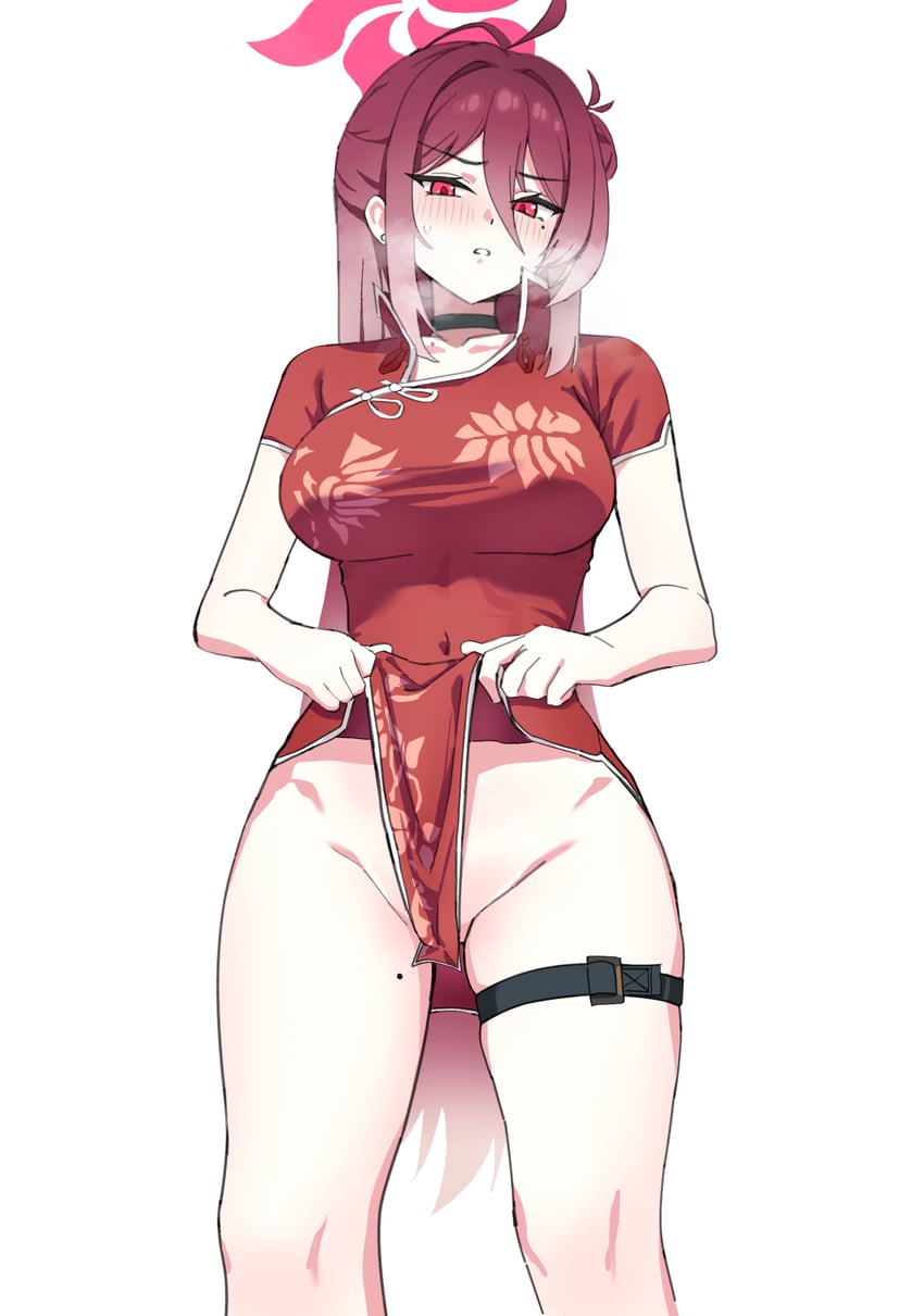 蔚蓝档案、零女 (蔚蓝档案) 1名女孩 脸红 乳房 旗袍 中国风服饰