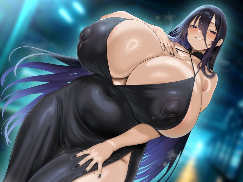 原创 1名女孩 露乳晕 黑色连衣裙 黑发 黑色指甲
