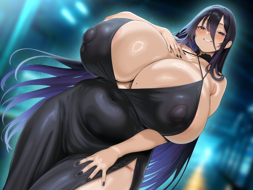 原创 1名女孩 露乳晕 黑色连衣裙 黑发 黑色指甲
