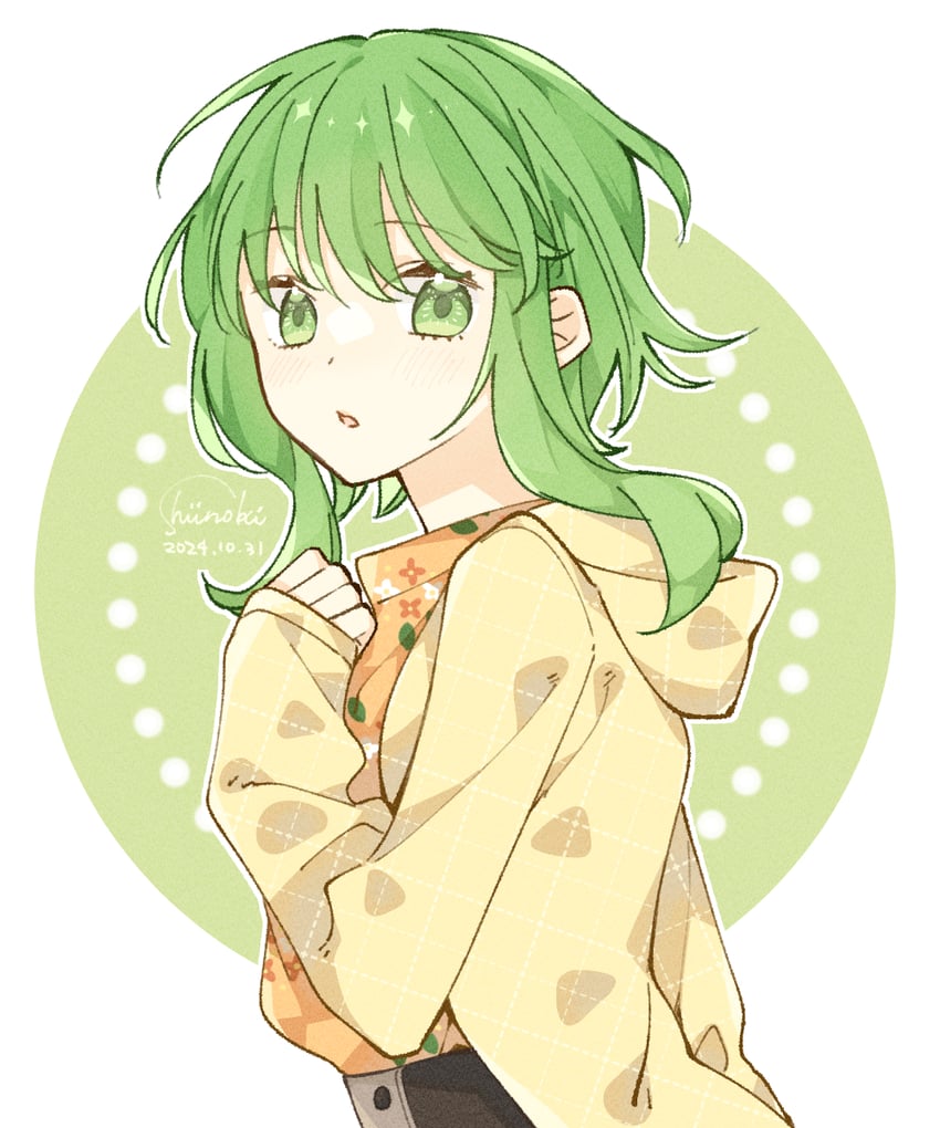 VOCALOID、GUMI 1名女孩 有日期 花卉印花 碎花衬衫 侧视