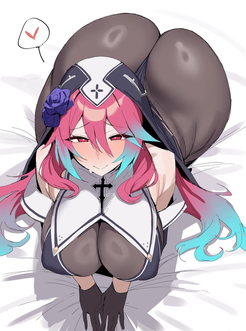 个人势虚拟主播、罗塞塔（VTuber） 1名女孩 水色发 屁股 黑色手套 脸红