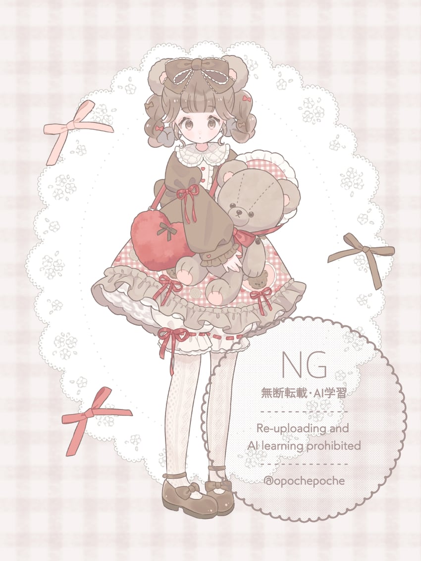 原创 1名女孩 灯笼裤 齐刘海 蝴蝶结 辫子
