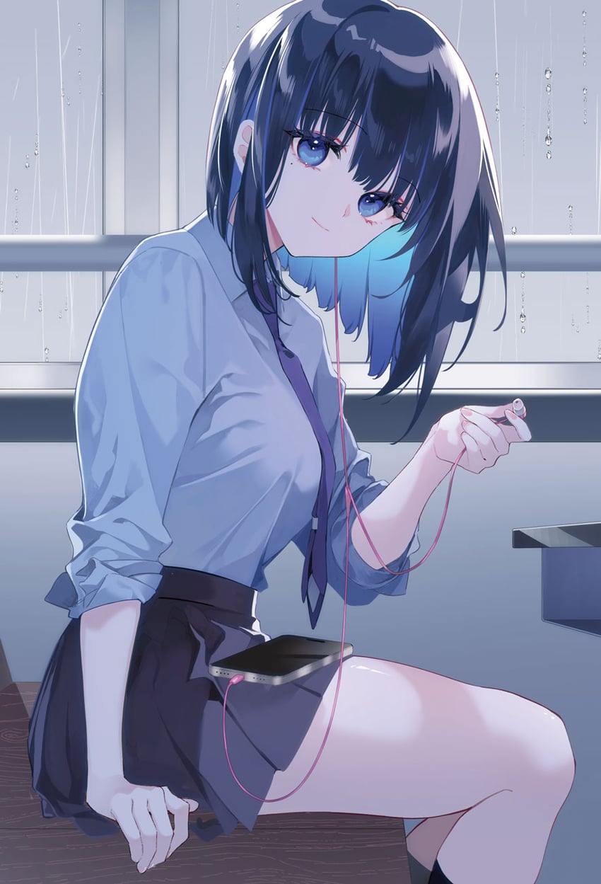 amamori junna wa shitsudo ga takai、amamori junna 1名女孩 黑发 黑色领带 黑色裙子 黑袜