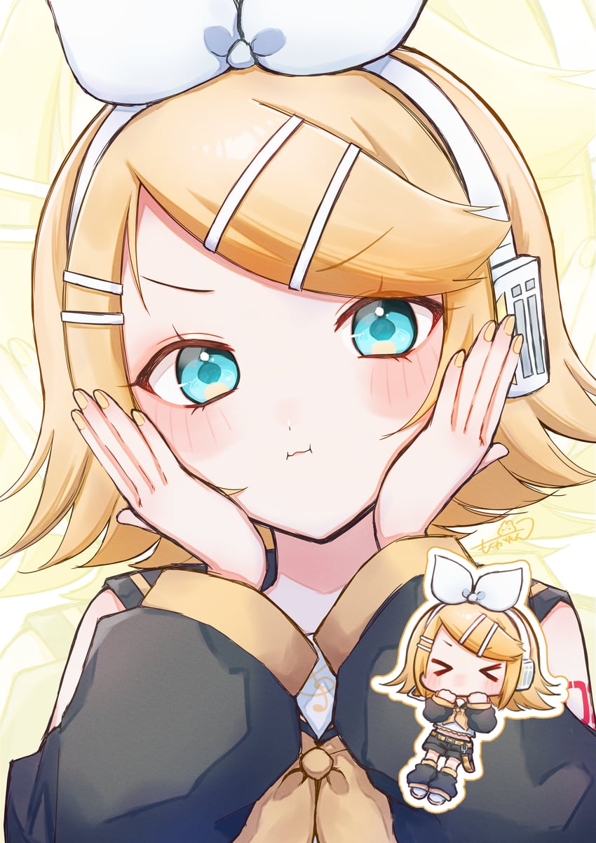VOCALOID、镜音铃 1名女孩 :i (表情) 闭眼挤眼 腰带 黑色水手领