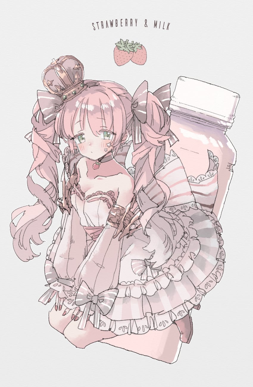 原创 1名女孩 露肩 瓶子 蝴蝶结 乳房