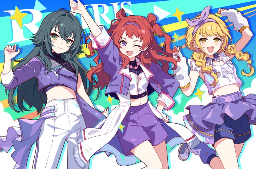 学园偶像大师、偶像大师、藤田琴音 3人女子 ameagari no iris (idolmaster) 金发 脸红 耳环