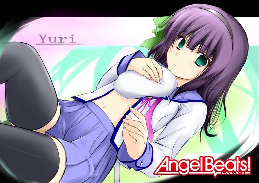 Angel Beats!、中村由利 1名女孩 贝雷帽 黑色发带 黑色过膝袜 蓝色水手领