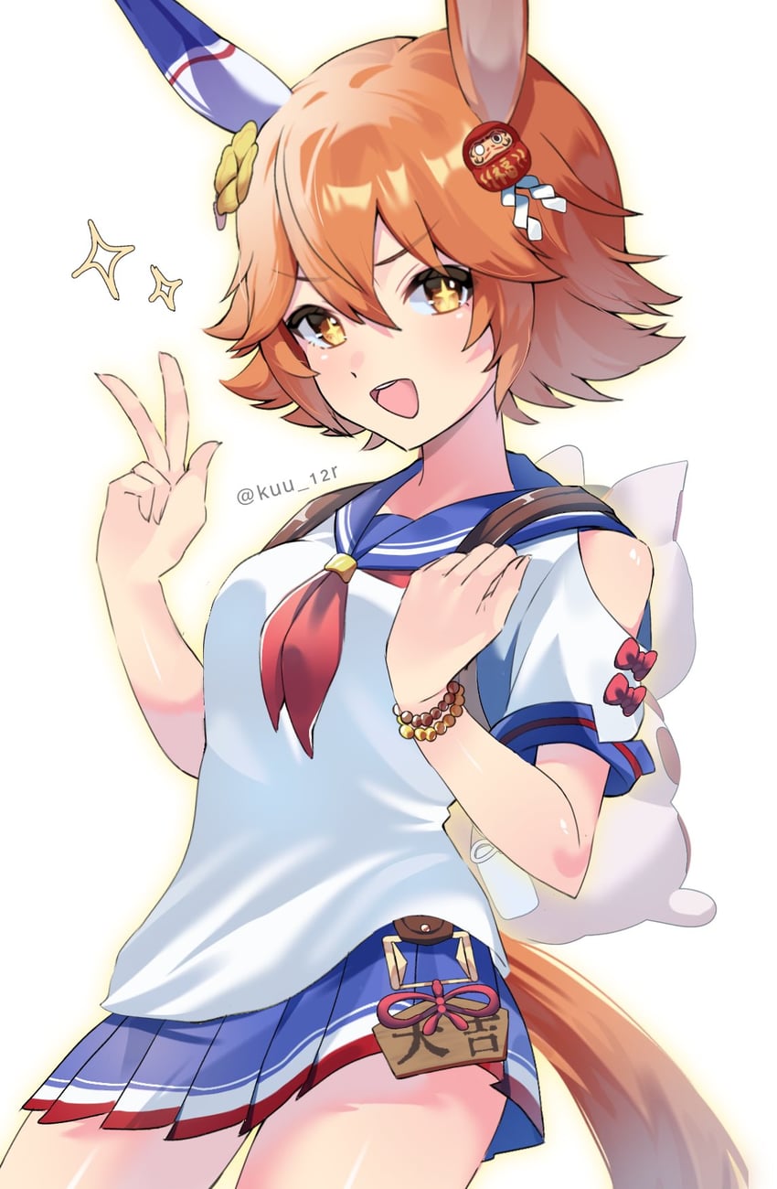 赛马娘、待兼福来 (Rising Fortune) (赛马娘)、待兼福来 (赛马娘) 1名女孩 兽耳 珠子手链 珠子 蓝色水手领