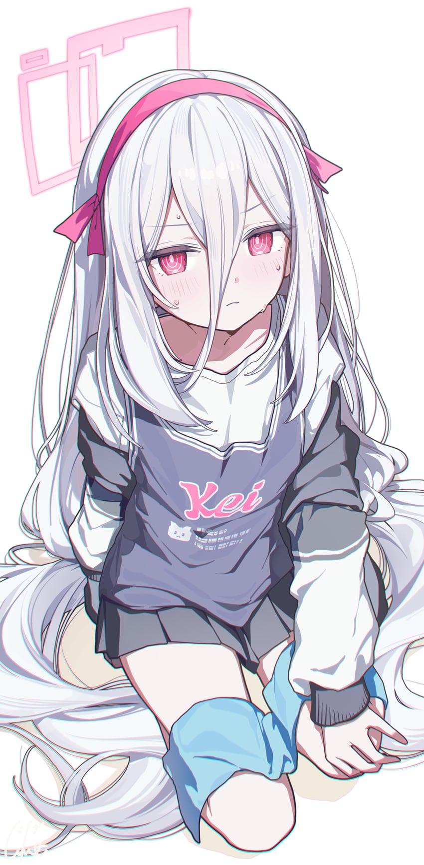蔚蓝档案、圭 (蔚蓝档案)、珪 (学生) (蔚蓝档案) 1名女孩 黑色裙子 脸红 闭嘴 锁骨