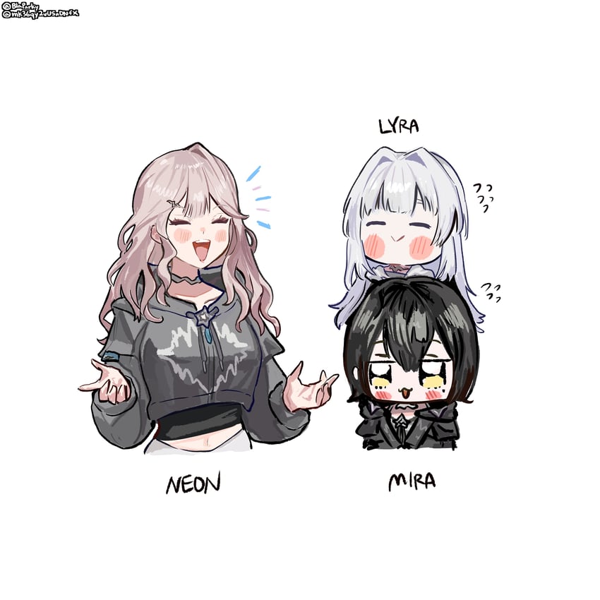 mekpark、澄 Lyra、黎明美良 黑发 蓝眼 发饰 长发 长袖
