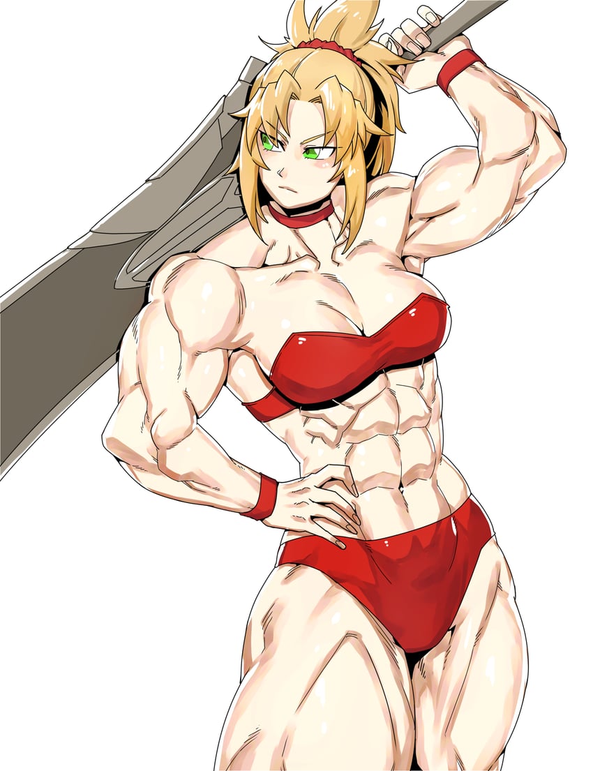 Fate/Grand Order、Fate系列、莫德雷德 (Fate) 1名女孩 腹肌 露肩 二头肌 金发