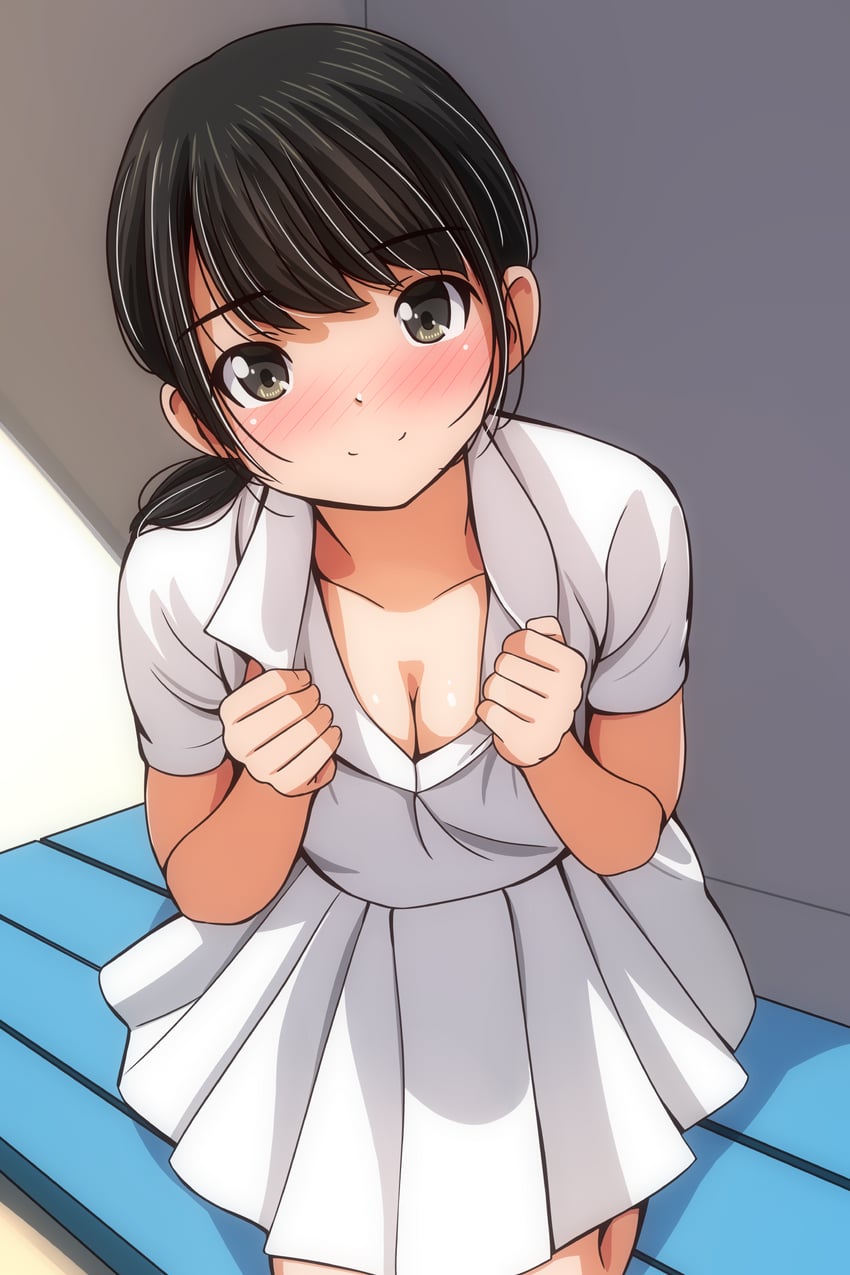 原创 1名女孩 黑发 脸红 乳房 棕眼睛