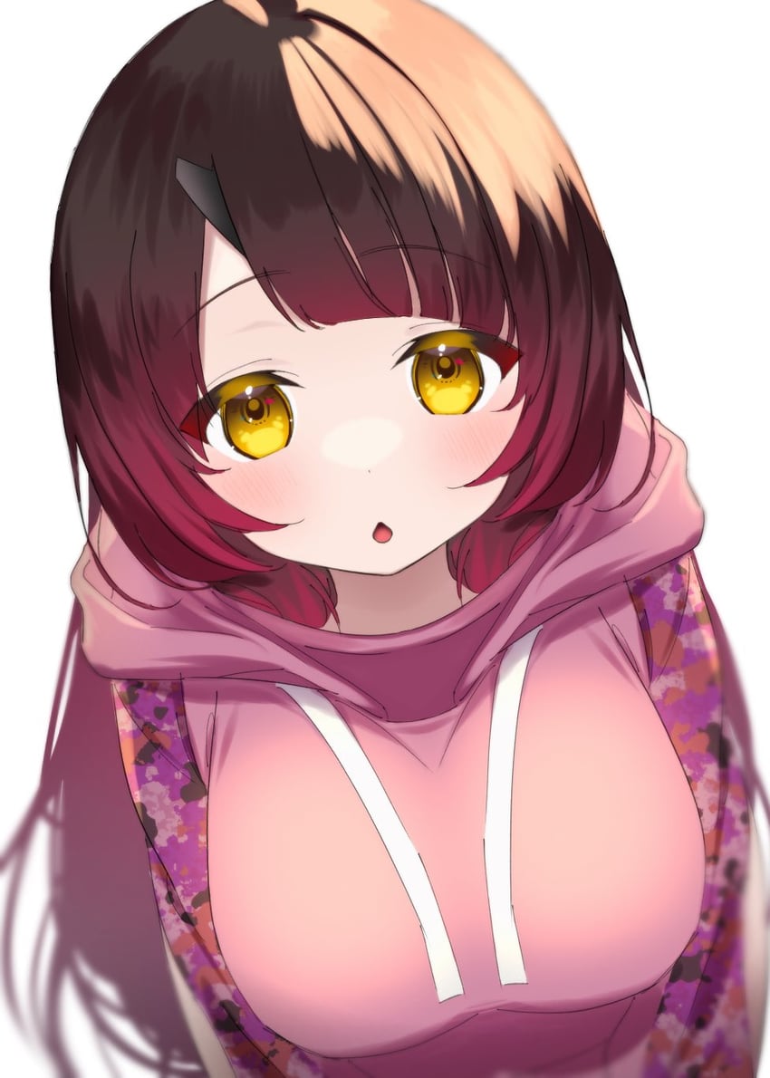 Hololive、萝卜子、萝卜子 (帽衫) 1名女孩 惊讶 乳房 棕发 迷彩