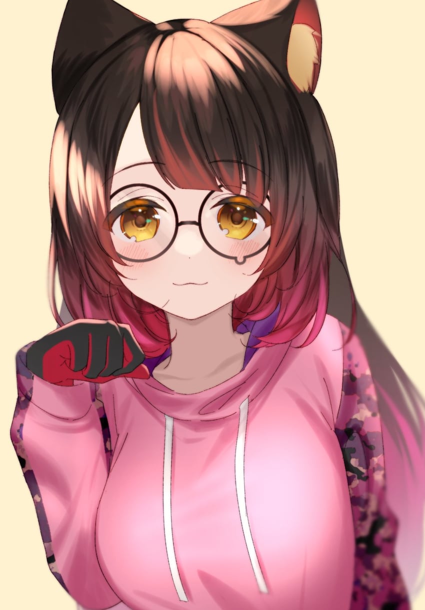 Hololive、萝卜子、萝卜子 (帽衫) 1名女孩 猫脸笑 兽耳毛 兽耳 乳房