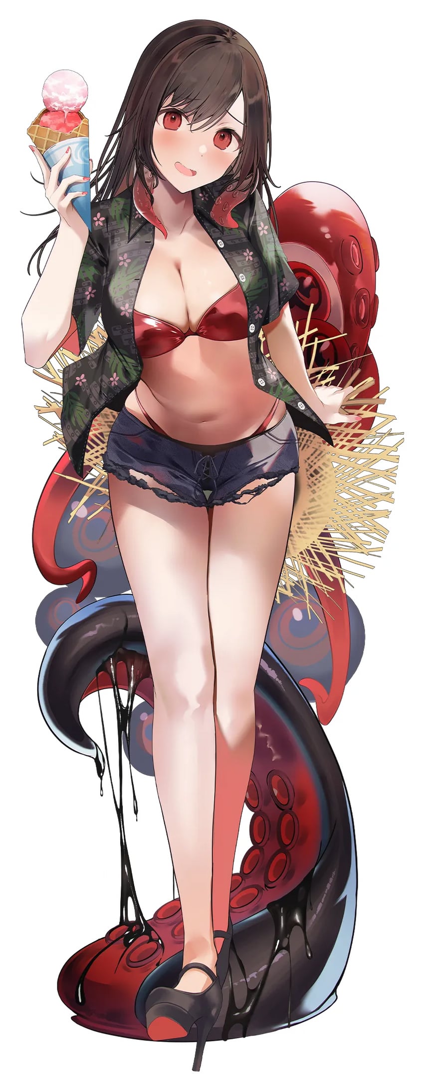 碧蓝航线、皇家财富号 (碧蓝航线) 1名女孩 比基尼 黑发 黑鞋 蓝色短裤