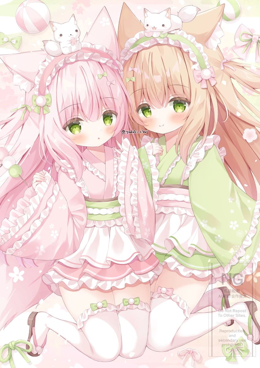 原创 2名女孩 惊讶 兽耳毛 兽耳 头上的动物