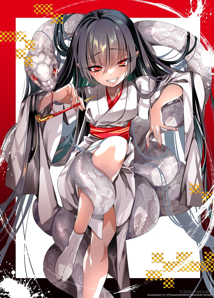 神明的缘结、原创 1名女孩 眼线 指甲 手持 拿着烟斗