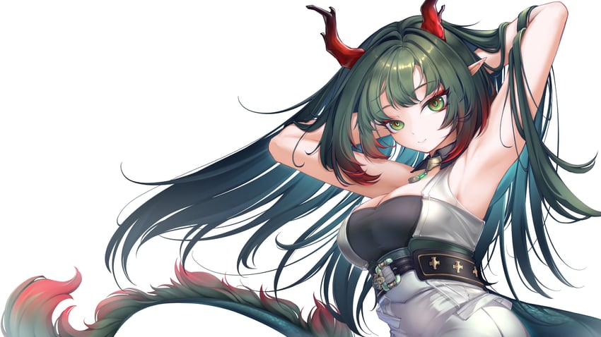 明日方舟、明日方舟：终末地、庄芳怡 (明日方舟) 1名女孩 腋下 举起双手 露肩 黑色手套