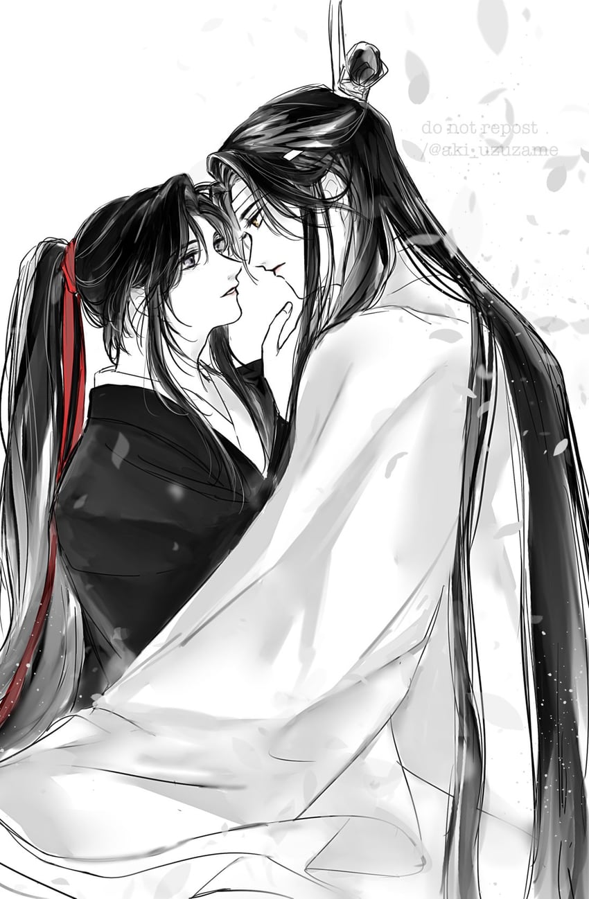 魔道祖师、蓝忘机、魏无羡 2个男孩 美少年 黑发 黑色汉服 中国风服饰
