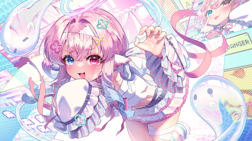 个人势虚拟主播、Vera (Vtuber) 1名女孩 猫脸笑 兽耳 举手 腰带