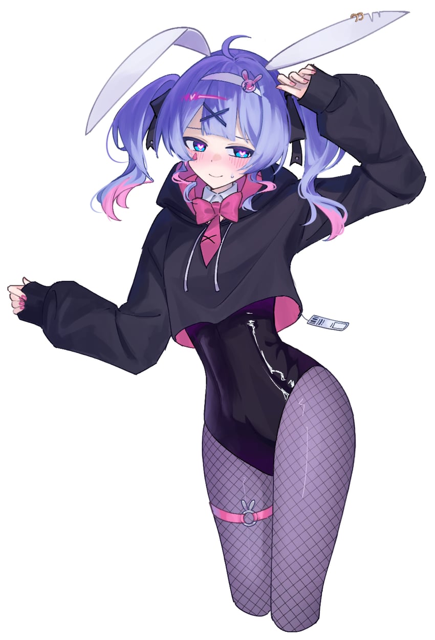 兔穴(Vocaloid)、VOCALOID、初音未来 1名女孩 呆毛 兽耳 腰带 黑色卫衣